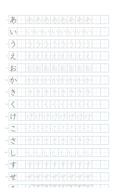 Hiragana chart with tracing worksheet thumbnail