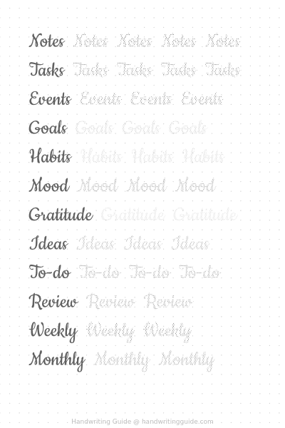 Journal headers in brush script worksheet thumbnail